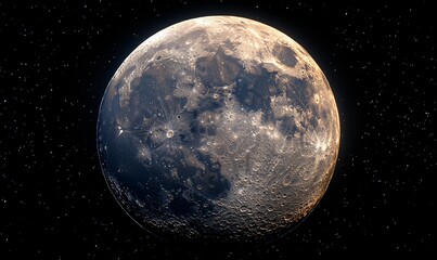 Naklejka premium Stunning High-Resolution Image of the Moon in Space with Detailed Surface Craters and Glowing Edges, Generative AI