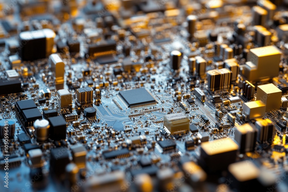 Poster a detailed view of a computer motherboard components and circuitry