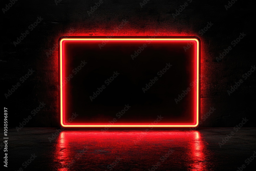 Poster a single neon frame lit up in a darkened space, creating a striking visual effect