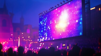 A vibrant digital screen captivates attention at the bustling music festival