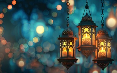 Obraz premium Lantern ramadan islamic eid mubarak eid al adha background