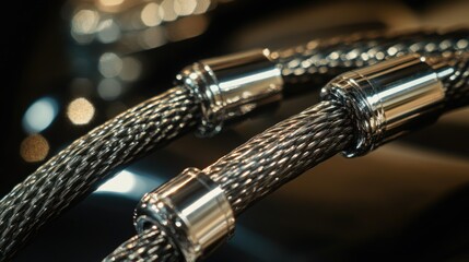 Naklejka premium A close-up shot of two cables on a table, often used in technology and office settings