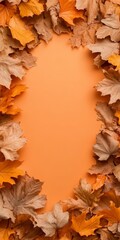 Autumn Leaves Frame on Orange Background - Fall Decor