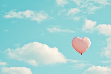 Obraz premium A pink heart-shaped balloon floats gently in the clear blue sky, perfect for a romantic gesture or celebration