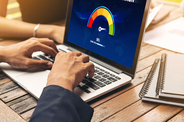 Computer software evaluating website loading speed. Concept of improving website loading speed...