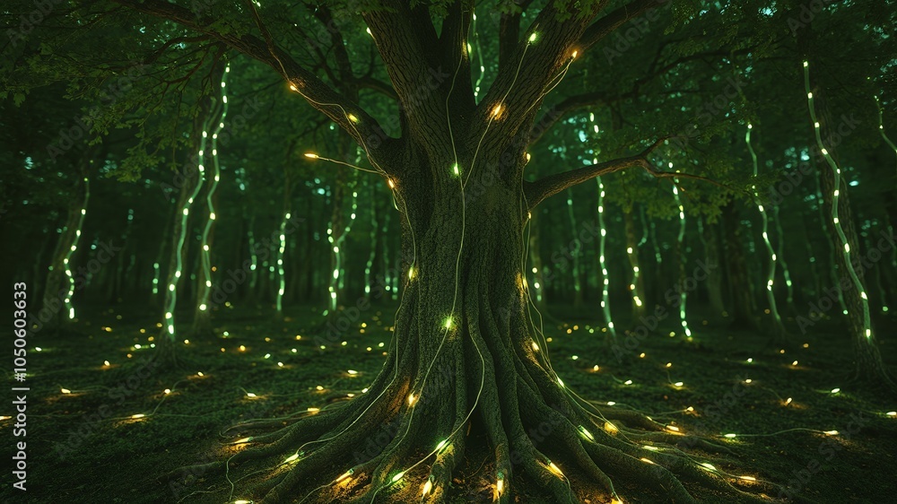 Canvas Prints Enchanted forest with glowing lights.