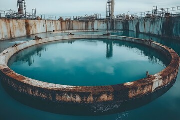 Sprawling Wastewater Treatment Facility with Settling Tanks Aerators and Stages