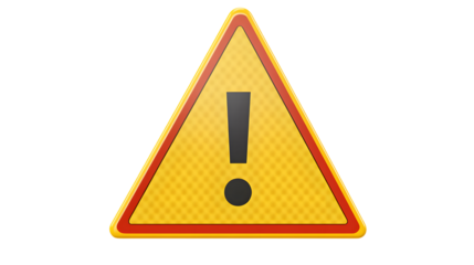 3d warning sign with an exclamation mark isolated on transparent or white background, png