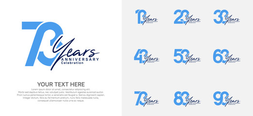 Anniversary logo set vector design, blue and black for celebration event