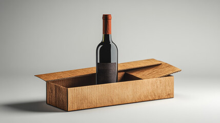 Elegant Wine Bottle in Open Cardboard Box on Minimalist Background