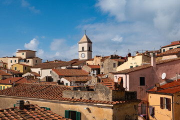 Fototapeta premium View of the roofs of Capoliveri town in Isle of Elba