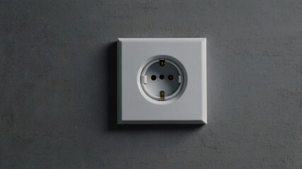 pristine white electrical socket is mounted on a smooth, grey concrete wall, which is bare and unadorned. The cement surface is cold and industrial, adding to the minimalist aesthetic