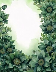 Fototapeta premium watercolor of dark green flowers with empty copy space in the middle