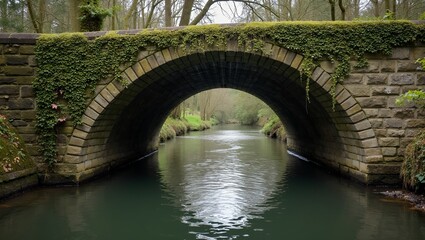 Serenity found under an ivy covered stone arch bridge over a tranquil river