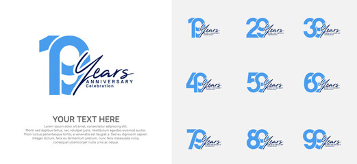 Anniversary logo set vector design, blue and black for celebration event