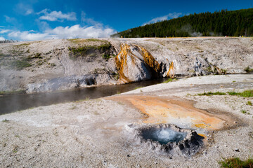 Thermal pools of boiling water in the ground around Yellowstone National Park