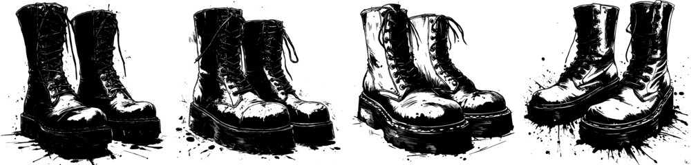 Inked drawing of a pair of goth boots vector illustration