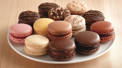 Fototapeta premium Colorful Assortment of Gourmet Macarons on a Plate