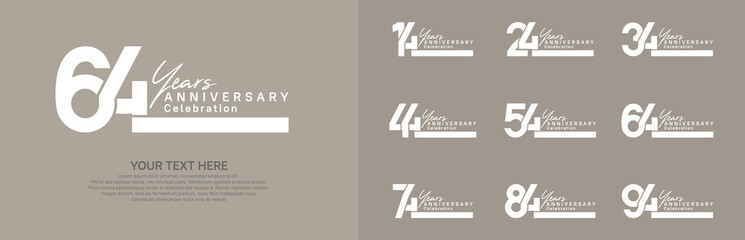 Anniversary logo set vector design, white color for celebration event