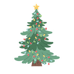 Vector illustration of a Christmas tree in cartoon style