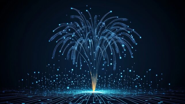 Abstract Digital Fireworks Display Celebrating Technology and Innovation on a Circuit Board. - Powered by Adobe