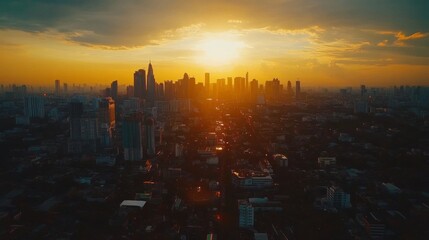 Fototapeta premium Breathtaking Cityscape at Sunset with Vibrant Colors