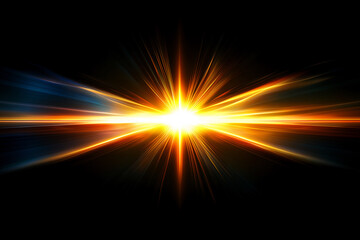 Obraz premium Gold Light with colorful lens flare effect, on a black background, for overlay or screen filter