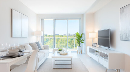 Minimalist small condo with efficient use of space, light tones, and functional decor