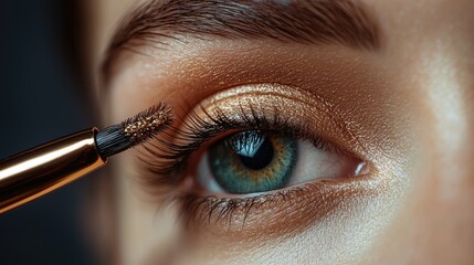 Naklejka premium Cosmetology and girl with eyelash brush for application ash extension and glamour