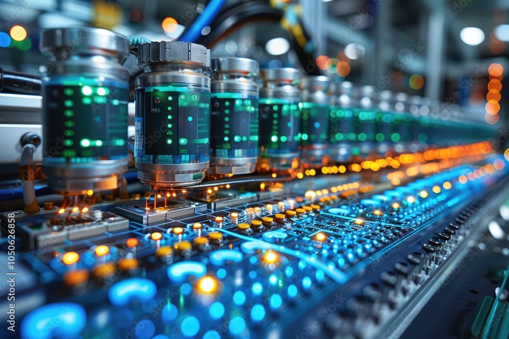 Poster automated industrial machine with illuminated controls and circuitry