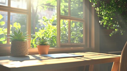 Fototapeta premium Bright Minimalist Workspace with Natural Elements