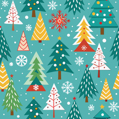 Obraz premium A Seamless Pattern of Christmas trees and snowflakes vector illustration design.