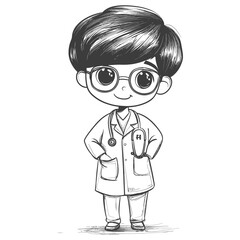 Cartoon Illustration of a Young Male Doctor in a White Coat