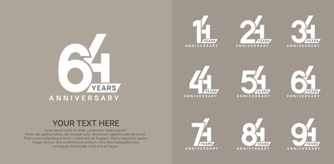 Anniversary logo set vector design, white color for celebration event