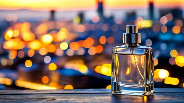 Perfume Bottle with Bokeh City Lights 4K