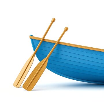 Closeup of blue rowboat with paddles isolated on white background