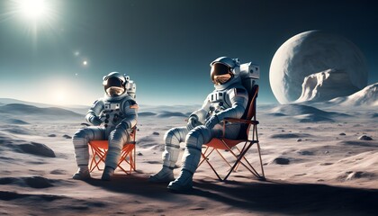 Astronaut exploring alien landscape beside shuttle in futuristic spacesuit