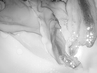 Monochrome Watercolor Spread. Alcohol Ink Art. Silver Marble Watercolors. Bleached Abstract Painting. Gray Splatter. Powder Mix Explosion. Digital Brush.
