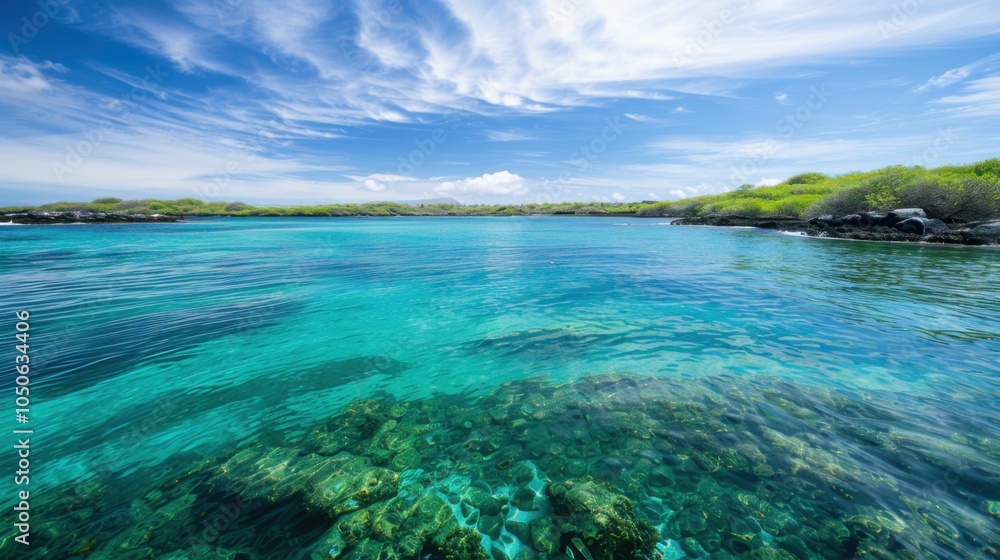 Aufkleber a tranquil view of the crystal-clear waters and lush green islands of the gal��pagos islands with un