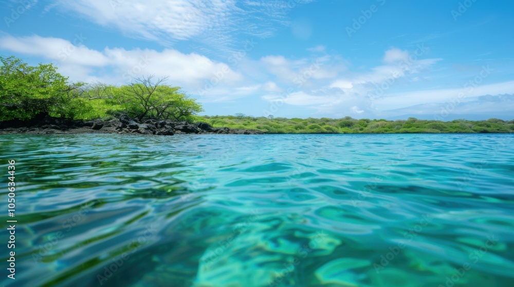 Aufkleber a tranquil view of the crystal-clear waters and lush green islands of the gal��pagos islands with un