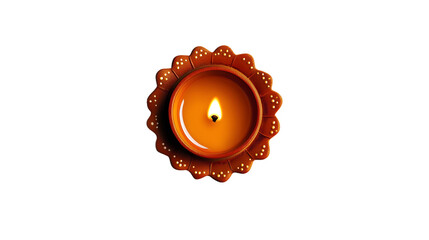 diya top view, on white background, single diya lamp