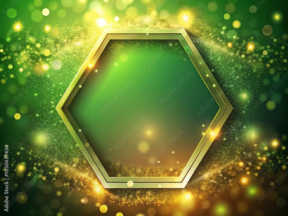 Poster elegant hexagon frame with sparkles on green yellow gradient background for creative design