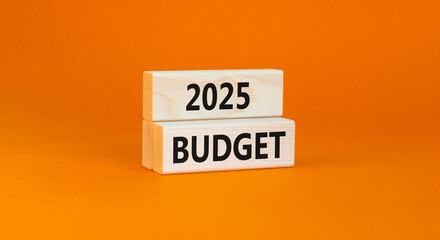 Planning 2025 budget new year symbol. Concept words 2025 Budget on beautiful wooden blocks. Beautiful orange background. Business 2025 budget new year concept. Copy space.