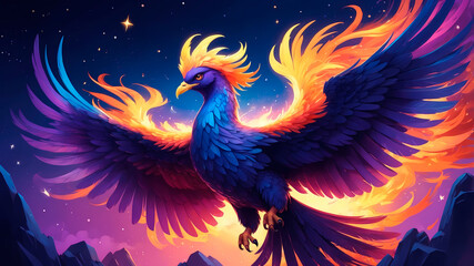 Phoenix in Majestic Flight with Blazing Tail