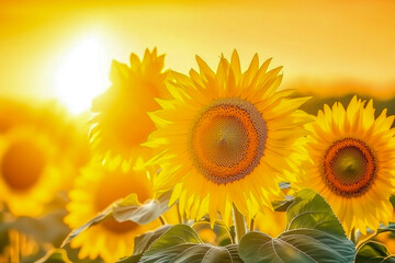 Obraz premium A vibrant sunset over a field of sunflowers