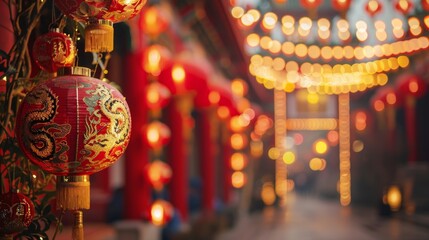 celebrating the Chinese New Year in Beijing. Traditional lanterns and festive decorations . ai generated