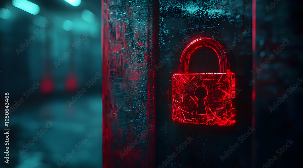 Poster hacker attack. security breach, system hacked, internet cyber attack alert with red broken padlock, 