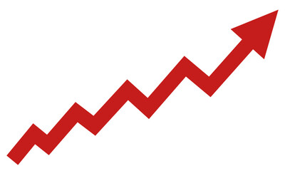 Red up arrow graph showing rising trend, boosting of business result, investment profit growing symbol