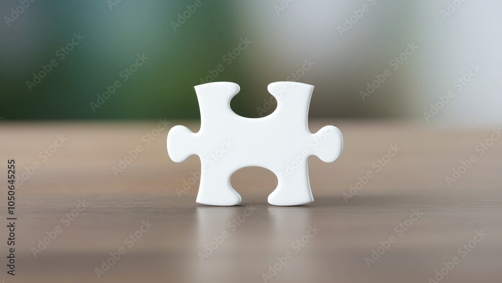 Poster single white puzzle piece symbolizing problem-solving on a blurred background