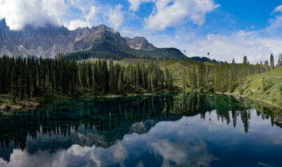Carezza Lake in Italy, large panorama